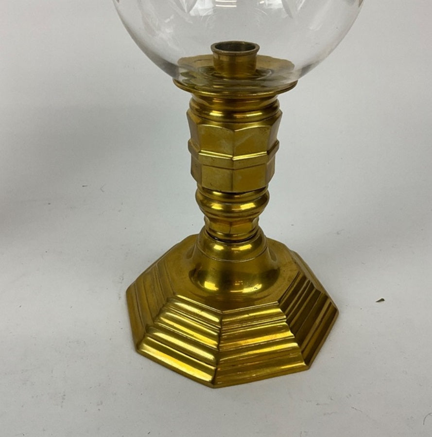 Pair of French Regence Style Photophores with Colonial Motif Hurricane Glass Shades