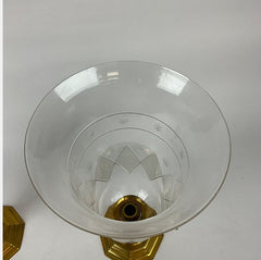 Pair of French Regence Style Photophores with Colonial Motif Hurricane Glass Shades