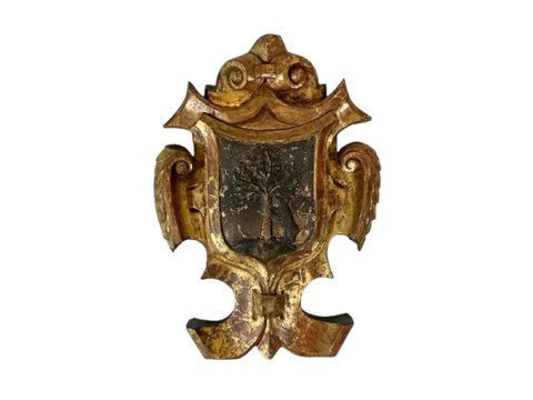 Large 18th Century Spanish Carved & Gilt Wood Armorial Cartouche