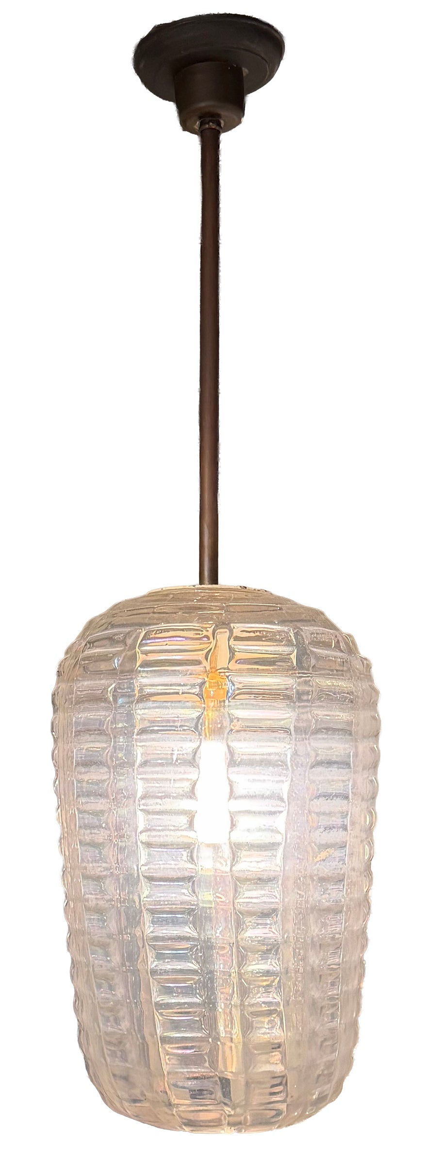 Barovier & Toso suspension lantern, Iridescent crystal, brass rod and canopy