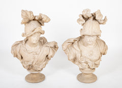 Pair of Belgian Terracotta Busts of a Male & a Female Greek God