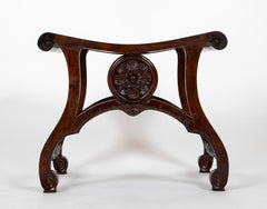 Pair of English Chippendale Style Mahogany Saddle Seat Scroll Leg Stools