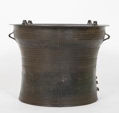 Southeast Asian Bronze Rain Drum with Triple Stacked Piggy-back Frogs & a Procession of Elephants