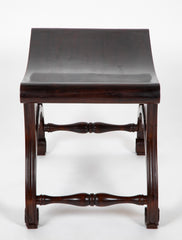 Pair of English Chippendale Style Mahogany Saddle Seat Scroll Leg Stools