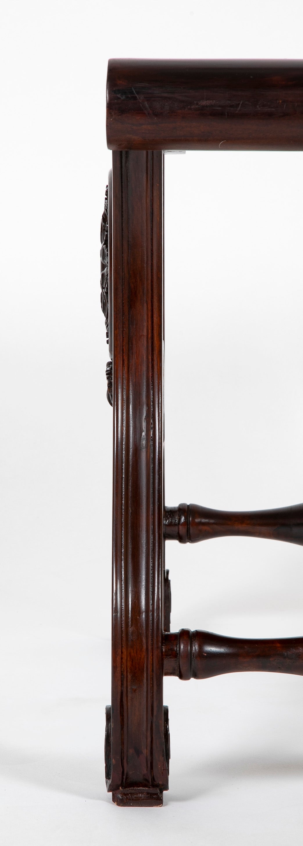 Pair of English Chippendale Style Mahogany Saddle Seat Scroll Leg Stools