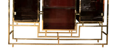 Grand Scale Romeo Rega Breakfront Cabinet Vitrine of Lacquered Wood with Glass & Brass Trim