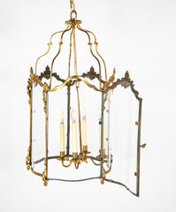 Late 19th century Classic Bronze Pentagonal Lantern of Serpentine & Arched Glass with Latched Door