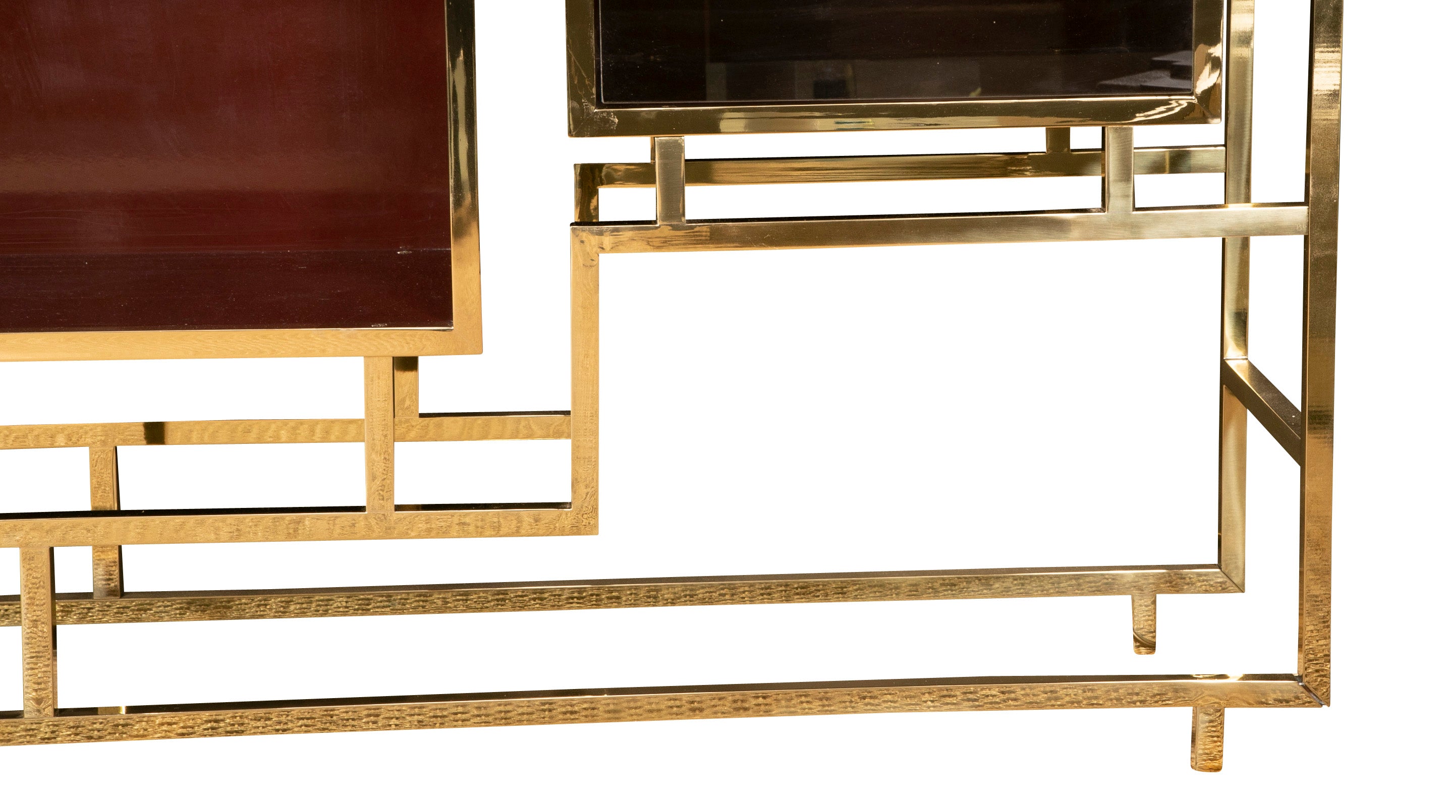 Grand Scale Romeo Rega Breakfront Cabinet Vitrine of Lacquered Wood with Glass & Brass Trim