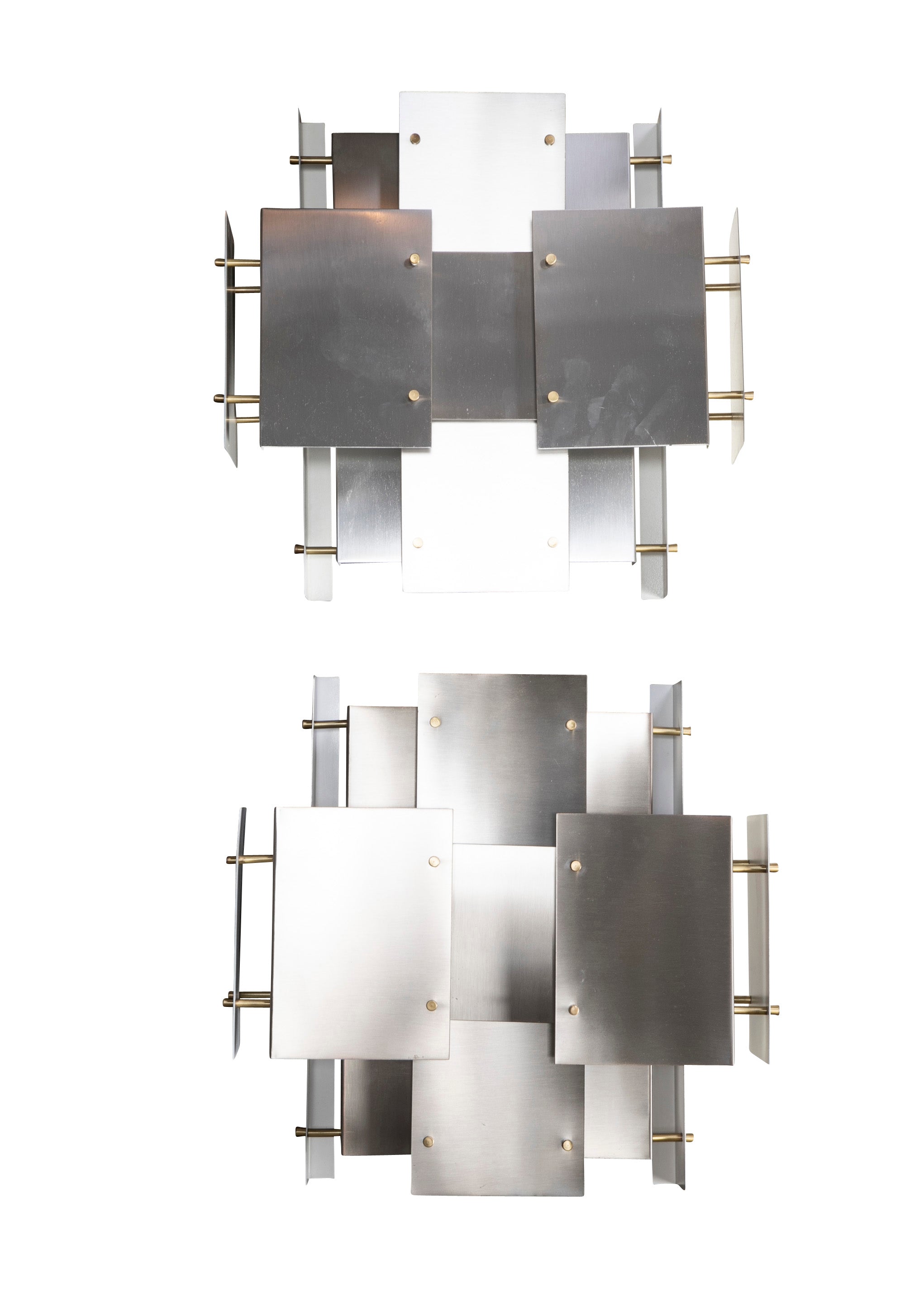 Robert Sonneman Industrial Style Brushed Metal Chandelier with Pair of Matching Sconces