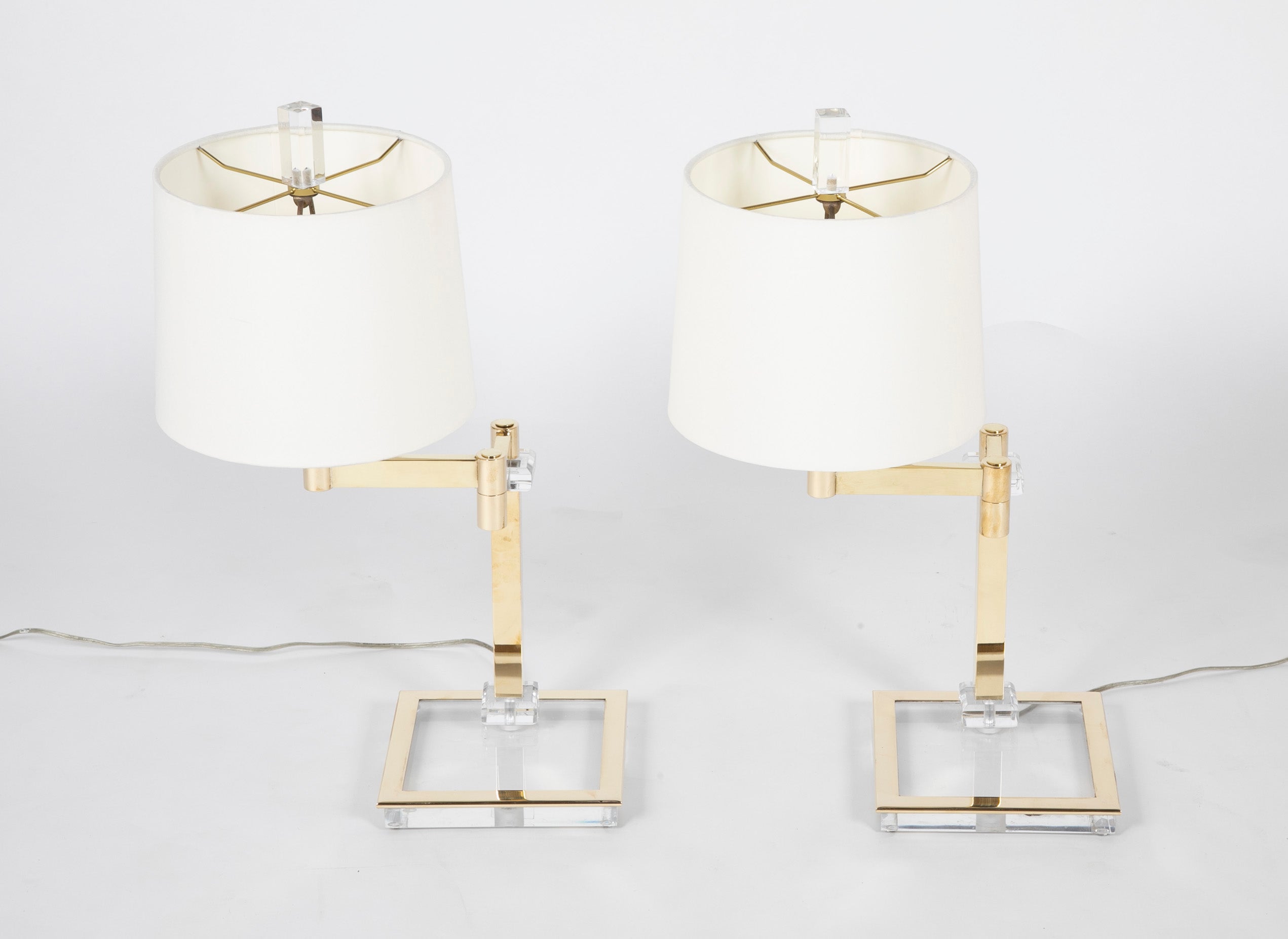 Pair of Italian Mid-Century Lucite & Brass Adjustable Swing Lamps