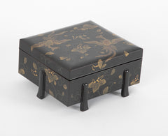 A Six Footed Japanese Black & Gold Lacquered Box