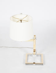 Pair of Italian Mid-Century Lucite & Brass Adjustable Swing Lamps