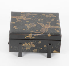 A Six Footed Japanese Black & Gold Lacquered Box