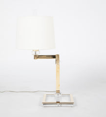 Pair of Italian Mid-Century Lucite & Brass Adjustable Swing Lamps