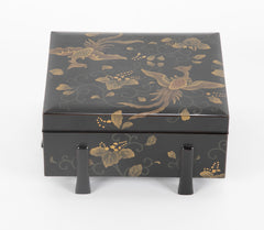 A Six Footed Japanese Black & Gold Lacquered Box