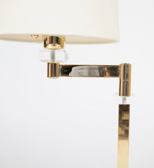 Pair of Italian Mid-Century Lucite & Brass Adjustable Swing Lamps