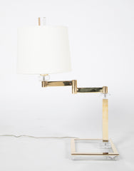 Pair of Italian Mid-Century Lucite & Brass Adjustable Swing Lamps