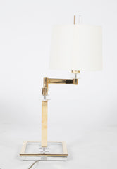 Pair of Italian Mid-Century Lucite & Brass Adjustable Swing Lamps
