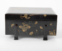 A Six Footed Japanese Black & Gold Lacquered Box