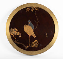 Black Lacquer Plaque with Doves on a Maple Branch signed "Gyokushin"