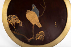 Black Lacquer Plaque with Doves on a Maple Branch signed "Gyokushin"