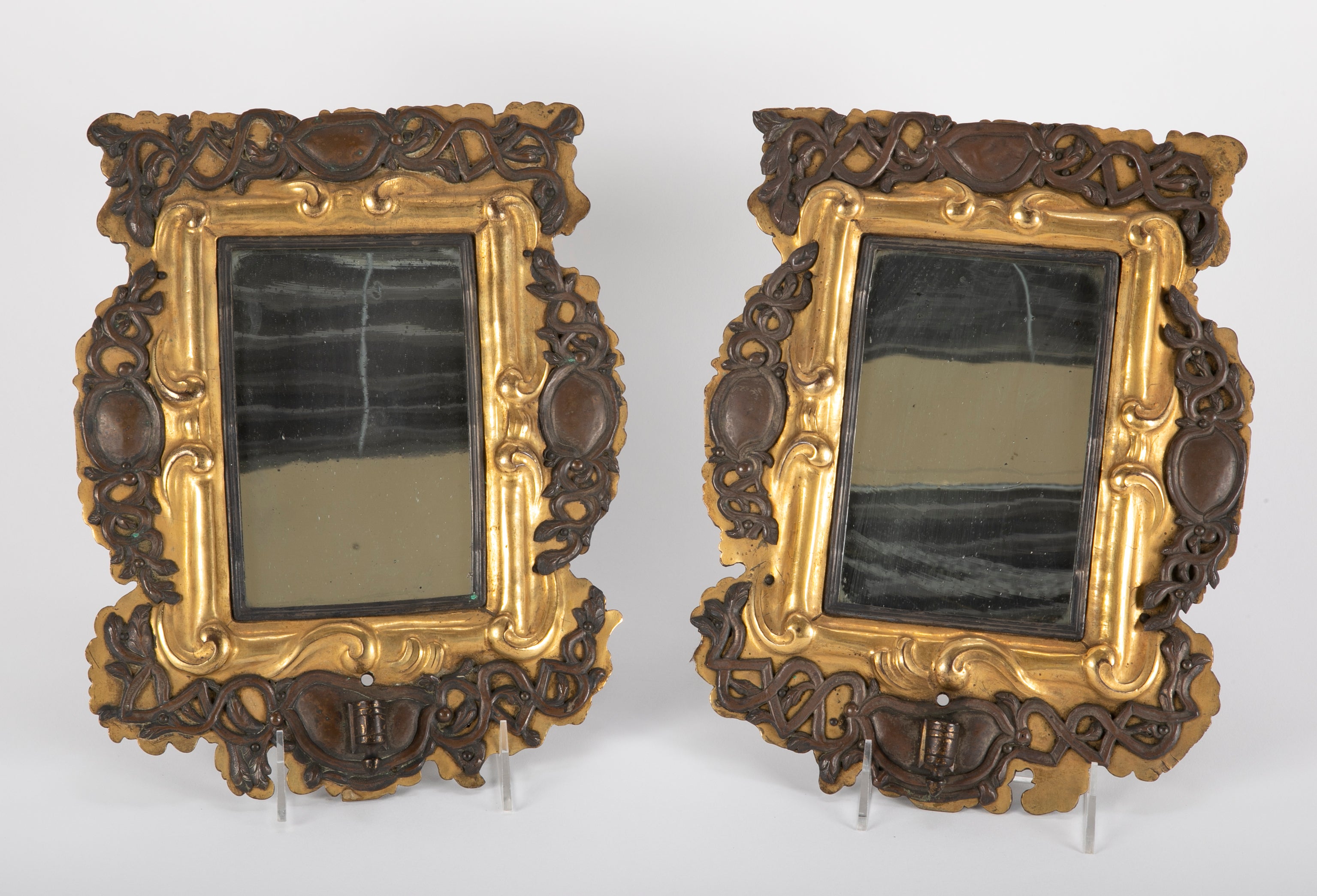 Pair of Unusual 18th Century Brass & Silver Mirror Sconces