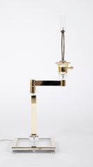 Pair of Italian Mid-Century Lucite & Brass Adjustable Swing Lamps