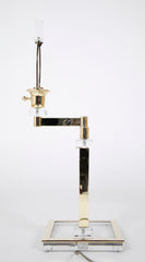 Pair of Italian Mid-Century Lucite & Brass Adjustable Swing Lamps