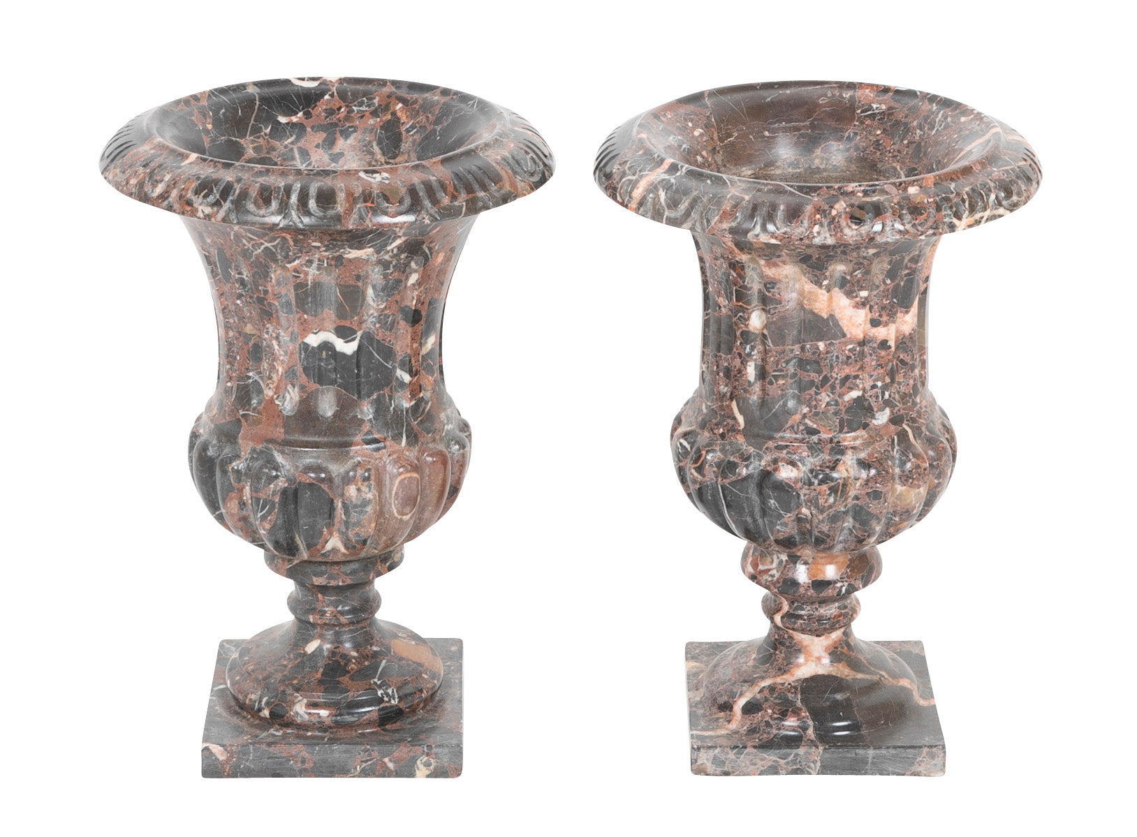 Pair of Italian Neoclassical Style Variegated  Marble Urns