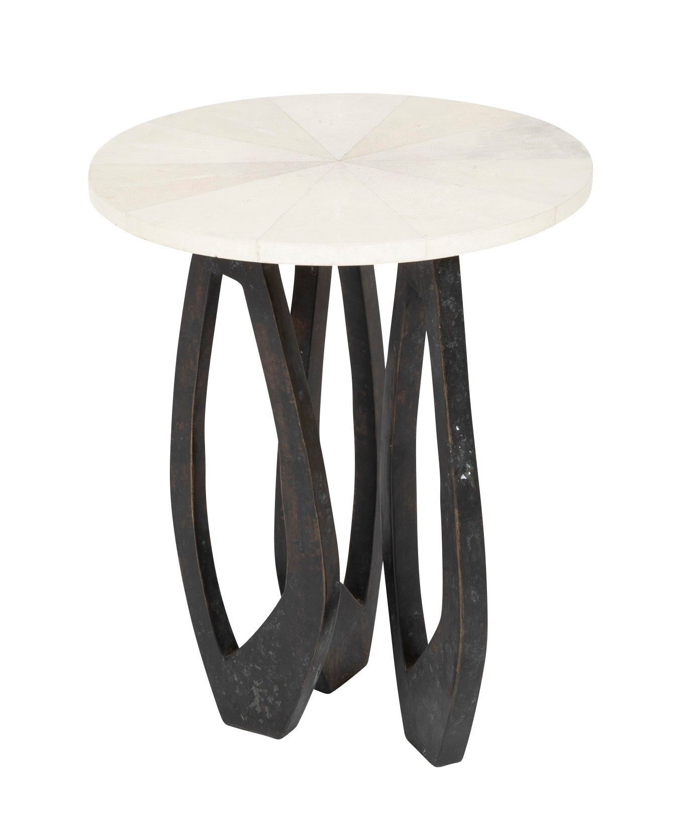 R & Y Augousti Shagreen, Wood and Bronze Round Side Table