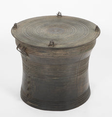 Southeast Asian Bronze Rain Drum with Triple Stacked Piggy-back Frogs & a Procession of Elephants