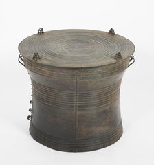 Southeast Asian Bronze Rain Drum with Triple Stacked Piggy-back Frogs & a Procession of Elephants