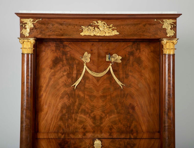 Mahogany and Gilt Ormolu Secretaire Abattant Strongly Attributed to S. Jamar