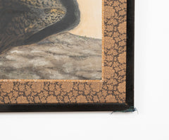 Taisho Period Painted Silk Screen Depicting Nesting Cormorants by Japanese Artist Asami Joujou
