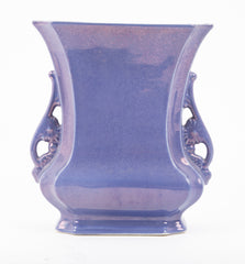 A Doubled Handled Iridescent Purple Cowan Vase