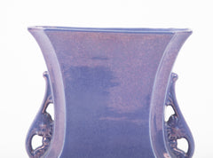 A Doubled Handled Iridescent Purple Cowan Vase