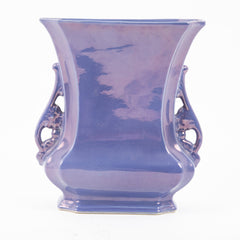 A Doubled Handled Iridescent Purple Cowan Vase