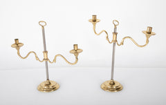 Pair of Brass & Steel adjustable two arm Candleholder