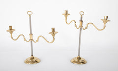 Pair of Brass & Steel adjustable two arm Candleholder