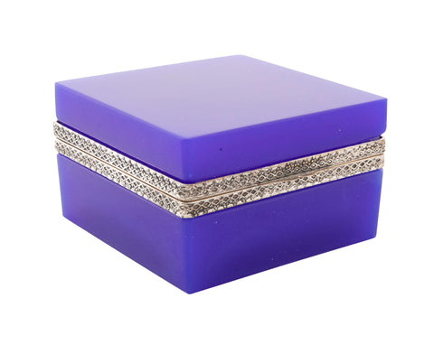 Brilliant Blue Opaline Glass Box with Silvered Bronze Mounts