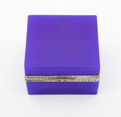 Brilliant Blue Opaline Glass Box with Silvered Bronze Mounts