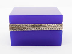 Brilliant Blue Opaline Glass Box with Silvered Bronze Mounts