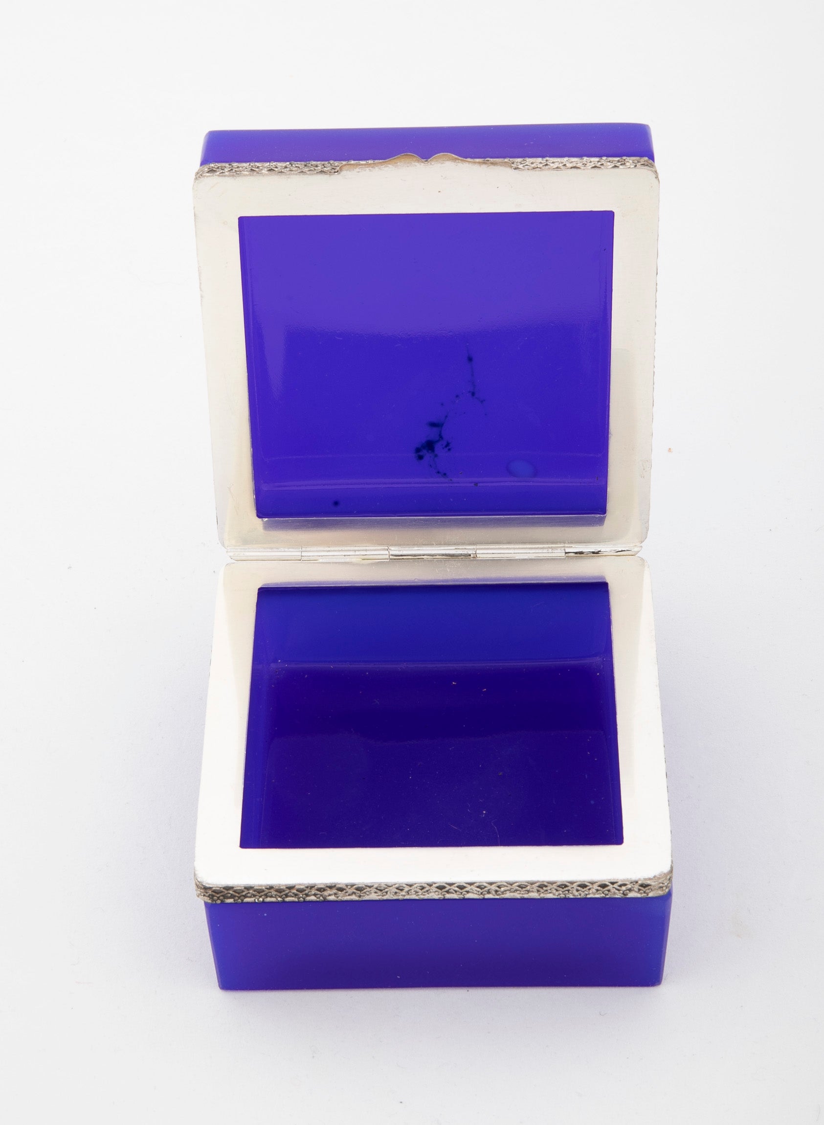 Brilliant Blue Opaline Glass Box with Silvered Bronze Mounts