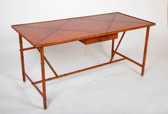 Jacques Adnet Desk of Saddle Stitched Leather over Steel