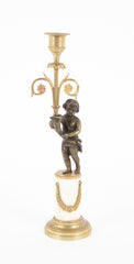 Pair of Regency Bronze & Marble Classical Putti Candlesticks