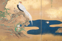 Japanese Meiji Period Painted Screen with Gold Fleck Paint