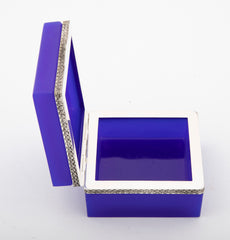 Brilliant Blue Opaline Glass Box with Silvered Bronze Mounts