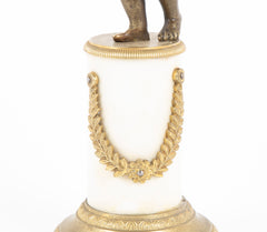 Pair of Regency Bronze & Marble Classical Putti Candlesticks