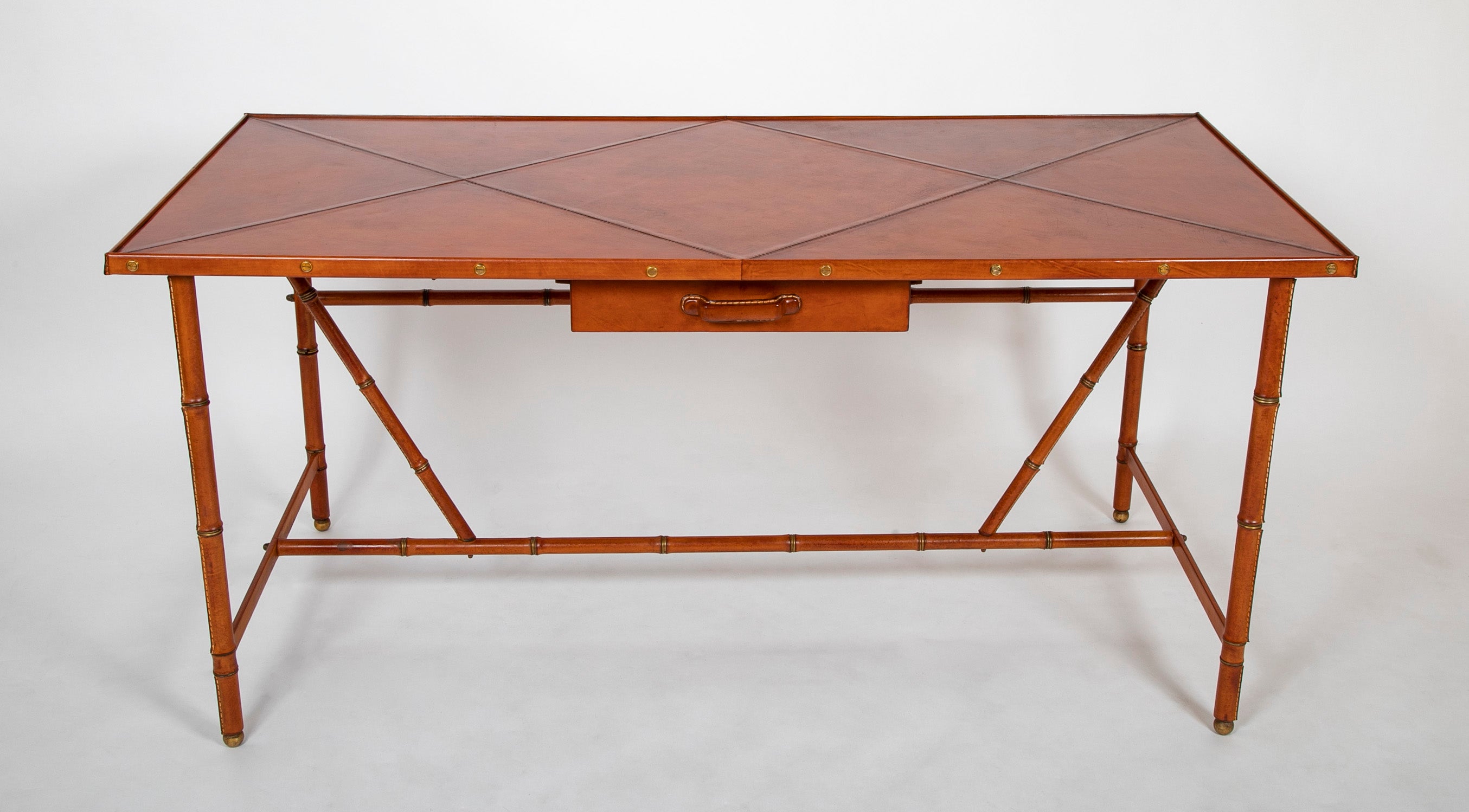 Jacques Adnet Desk of Saddle Stitched Leather over Steel