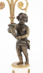 Pair of Regency Bronze & Marble Classical Putti Candlesticks